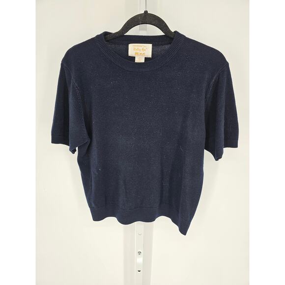 Cashmora for Tally-Ho Women's Navy Acrylic Short Sleeve Crew Neck Sweater Size L - Picture 1 of 4